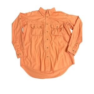 Cabelas Button Up Shirt Mens Medium Orange Long Sleeve Cotton Outdoor Casual